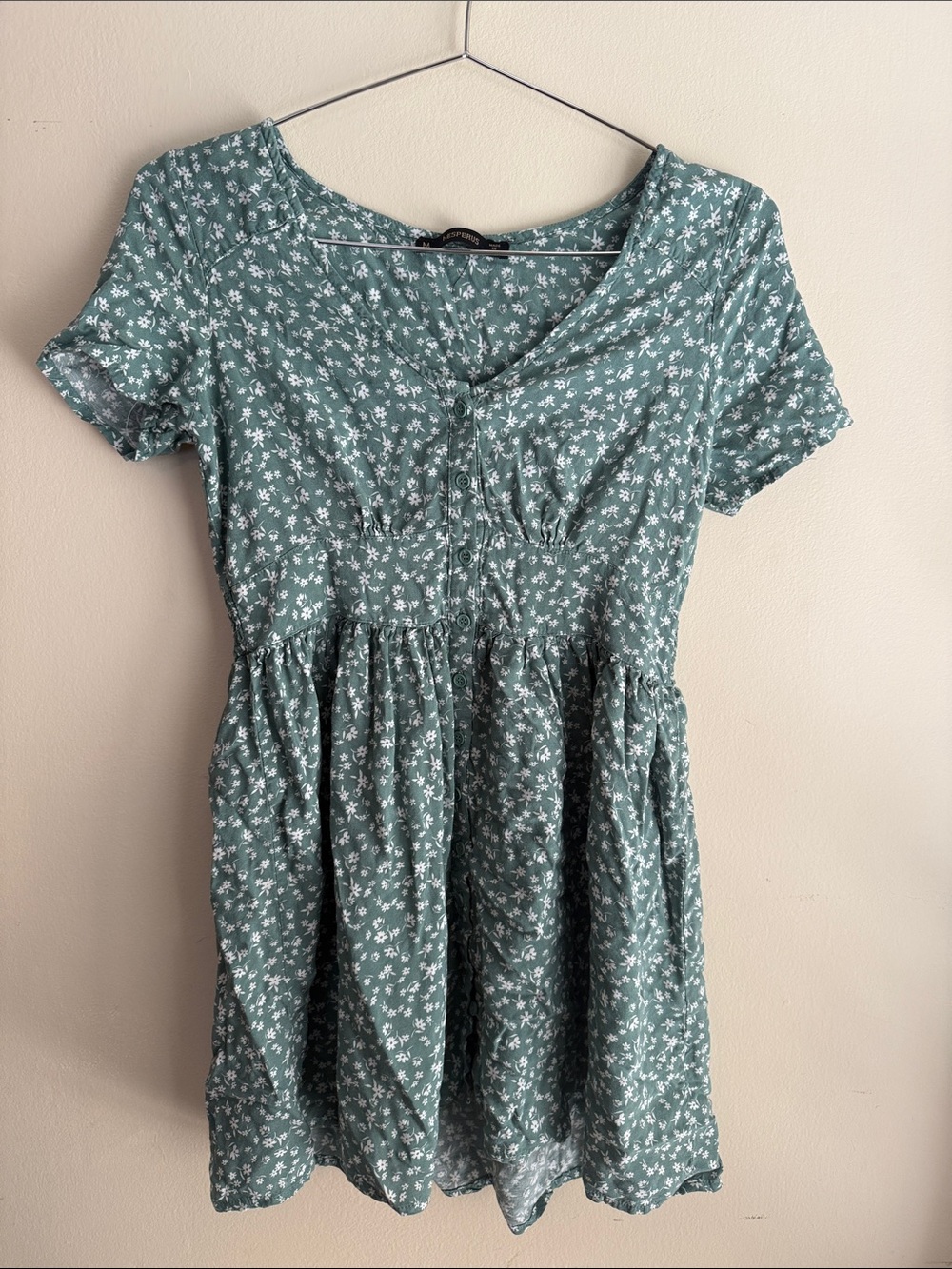 Women's Green Floral Short-Sleeve Babydoll Dress